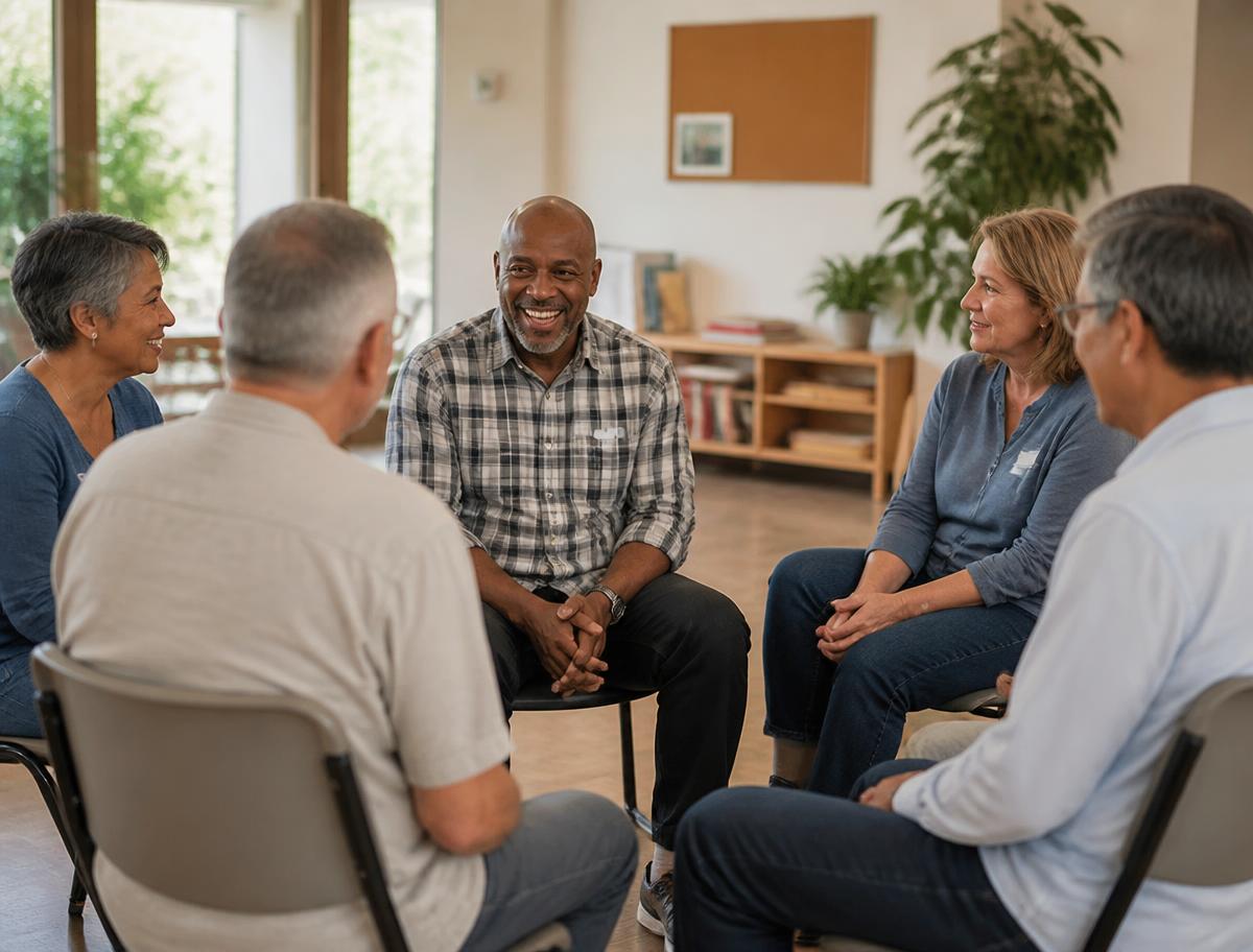 Grupo de personas conversando en un encuentro de la comunidad